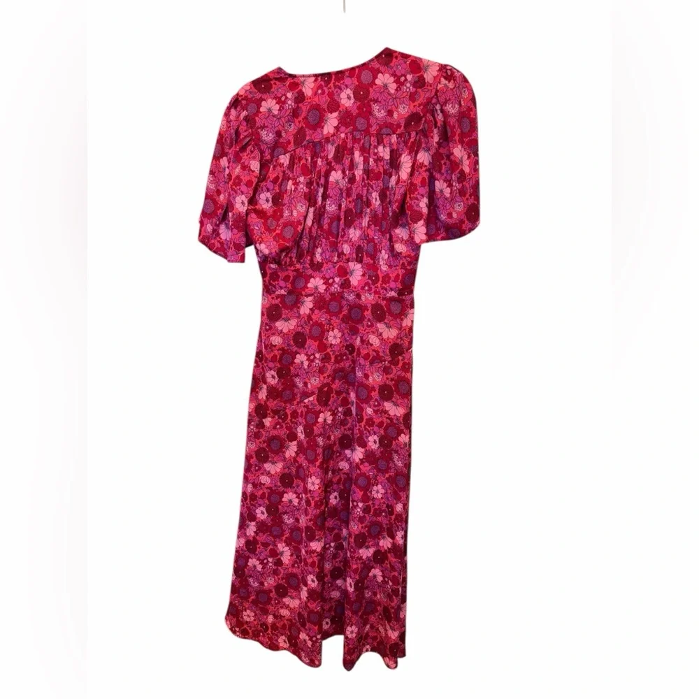 Topshop Willow Pink Floral Angel Sleeve Midi Dress US 4 UK 8 - Picture 6 of 9